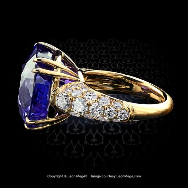 Leon Megé giant purple sapphire statement ring with a hint of diamond pave on the shank r6525