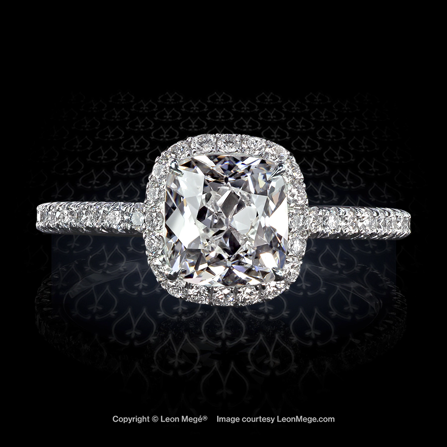 Leon Megé 811™ engagement ring with a True Antique™ cushion diamond in micro pave halo r6734