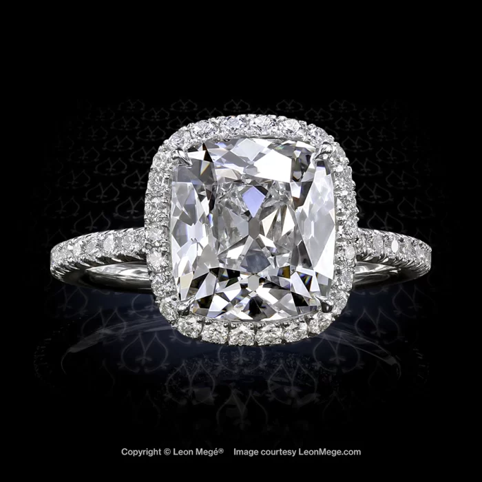 Leon Megé 811™ ring with a True Antique™ cushion diamond in micro pave halo r7477