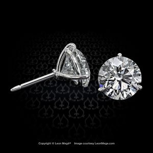 Leon Megé three-prong platinum Martini studs with round diamonds e5863