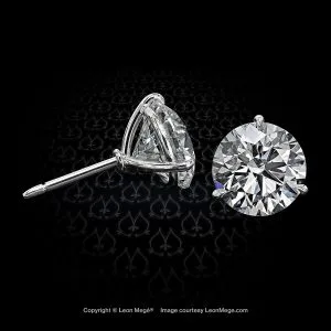 Leon Megé three-prong platinum Martini studs with round diamonds in hand-forged platinum or 18-karat gold e5863