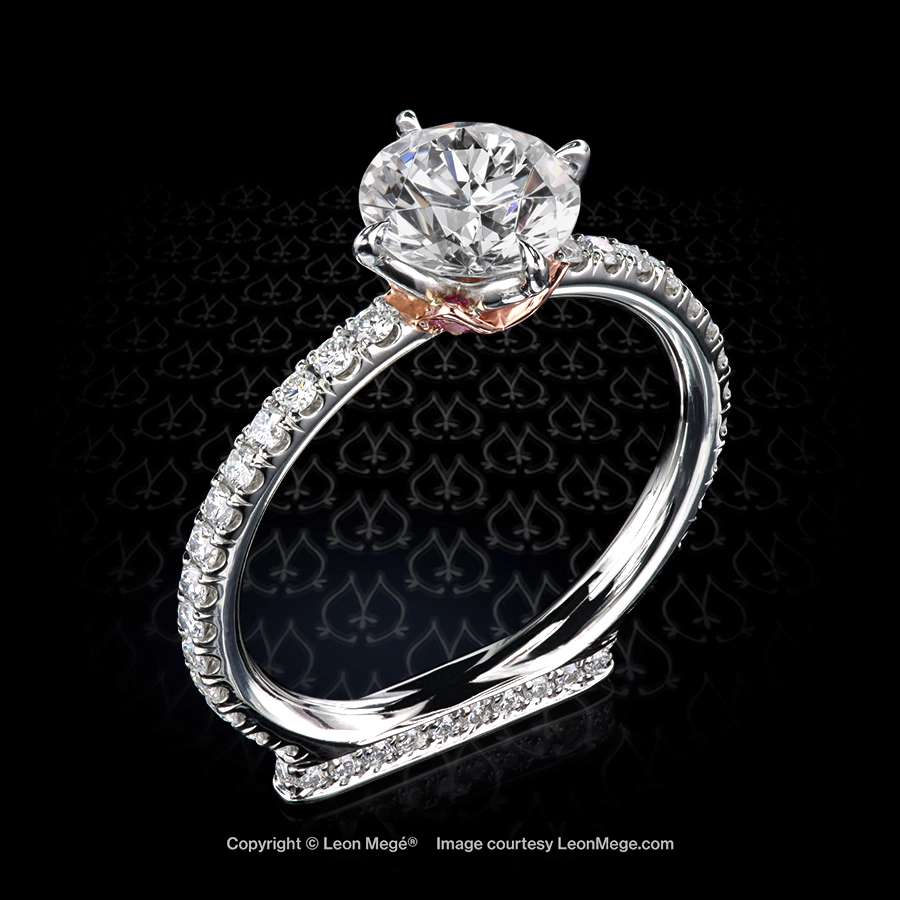 Leon Megé "Flamberge" diamond solitaire with ideal-cut round diamond on a Podium™ shank r2016