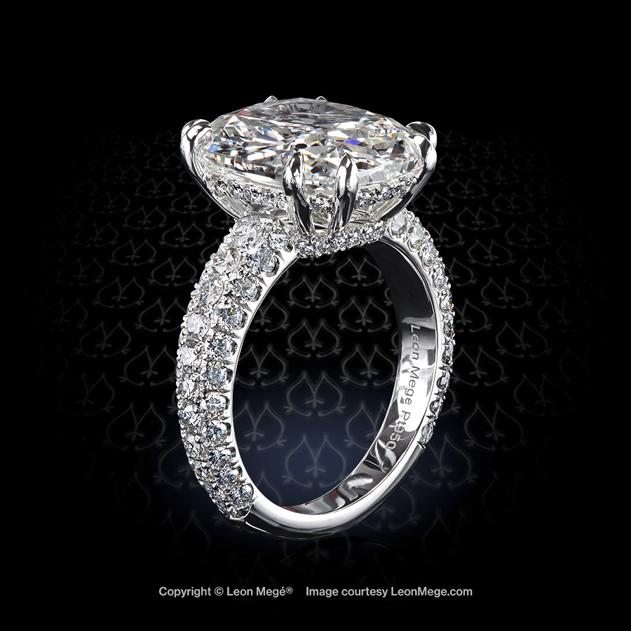 Leon Megé "Samantha" bespoke engagement ring with True Antique™ cushion diamond in micro pave setting r2040