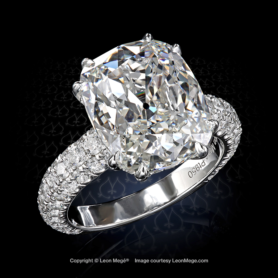 Leon Megé "Samantha" bespoke engagement ring with True Antique™ cushion diamond in micro pave setting r2040