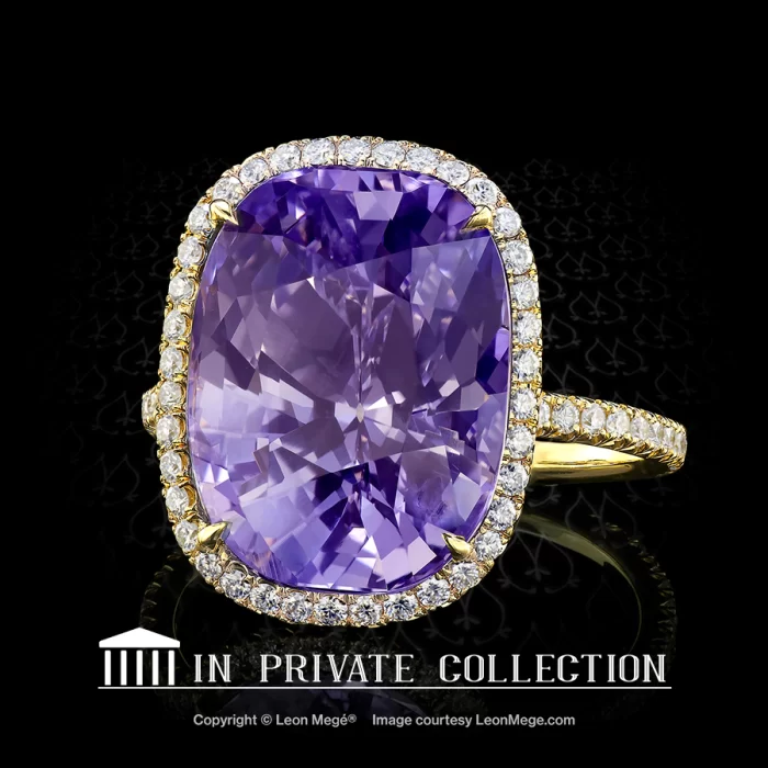Leon Megé bespoke 811™ micro pave statement ring with a natural purple sapphire in yellow gold r6528