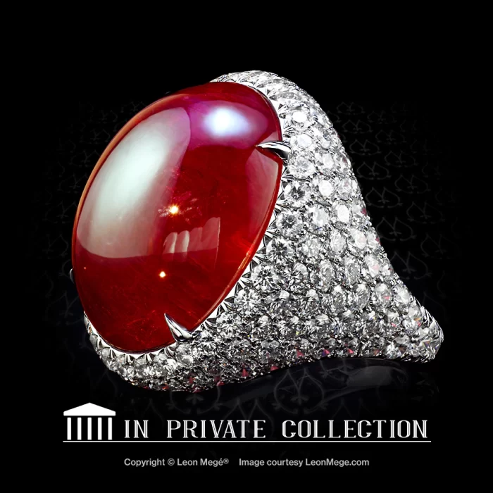 Leon Megé hand-pierced Bombé-style statement ring with a Burmese ruby and diamond pave r6538