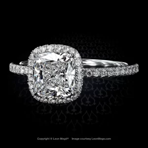 Leon Megé 811™ halo engagement ring in platinum with a cushion cut diamond r6572