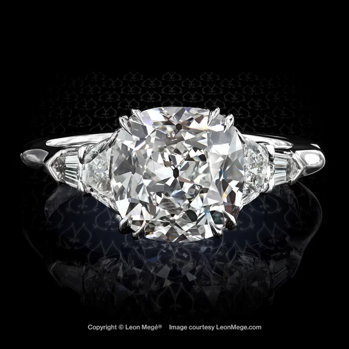 Leon Megé glamorous five-stone ring with True Antique™ cushion diamond and Balle Evassee sides r6586