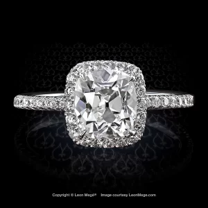 Leon Megé 811™ halo engagement ring with a True Antique™ cushion diamond r6596
