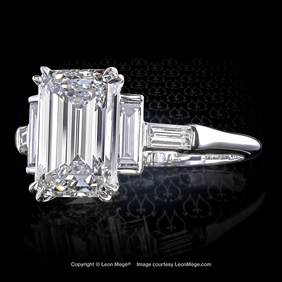 Leon Megé five-stone ring with an emerald cut diamond and straight baguettes set North-South r7244