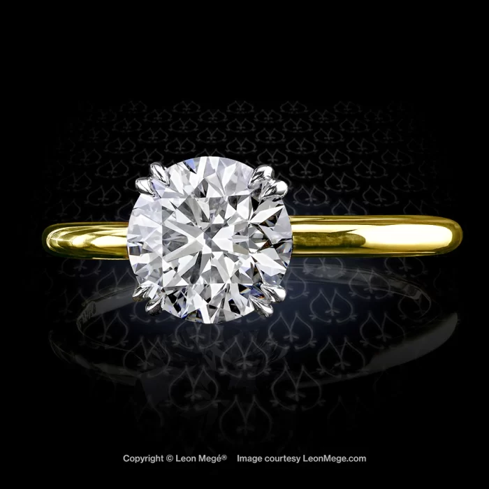 Leon Megé 410™ two-tone solitaire with diamond pave on the basket and double-claw prongs r7252