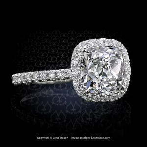 Leon Megé 811™ halo engagement ring with a stunning True Antique™ cushion diamond r6930