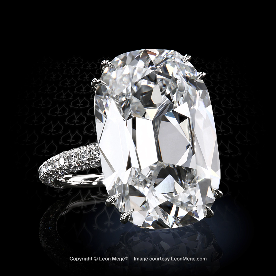 Leon Megé bespoke 413™ solitaire with a True Antique™ cushion diamond in micro pave accents r8229