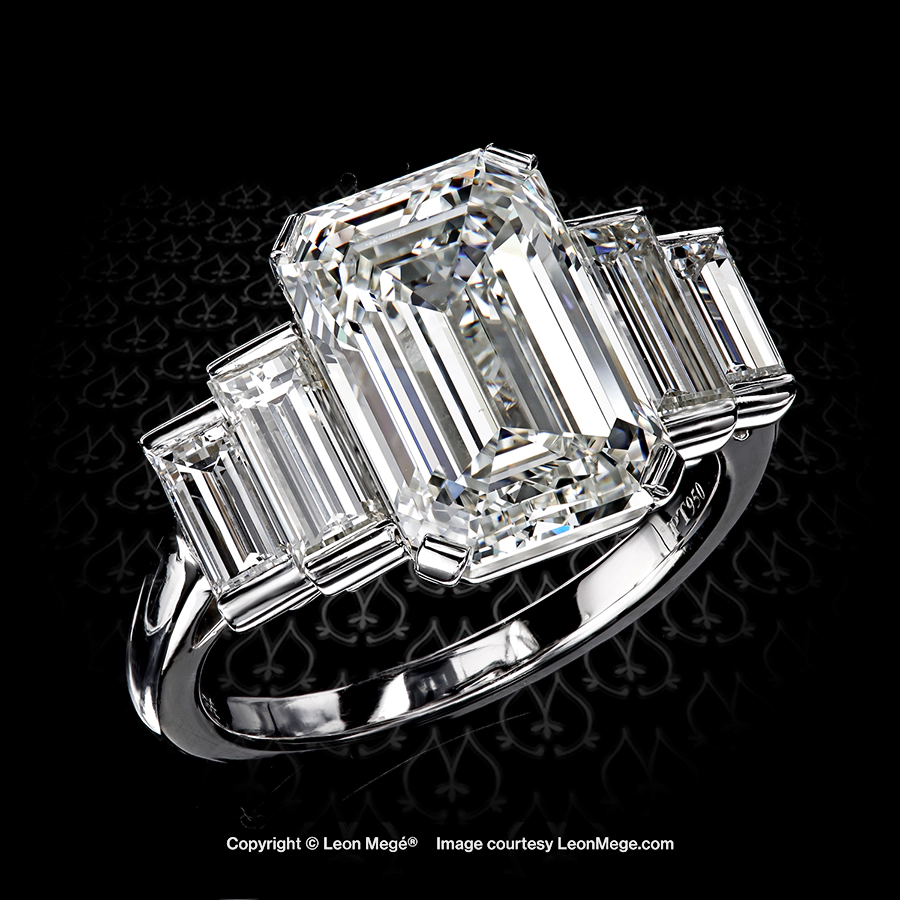 Leon Megé bespoke five-stone ring with an emerald cut diamond and graduated baguettes r8543