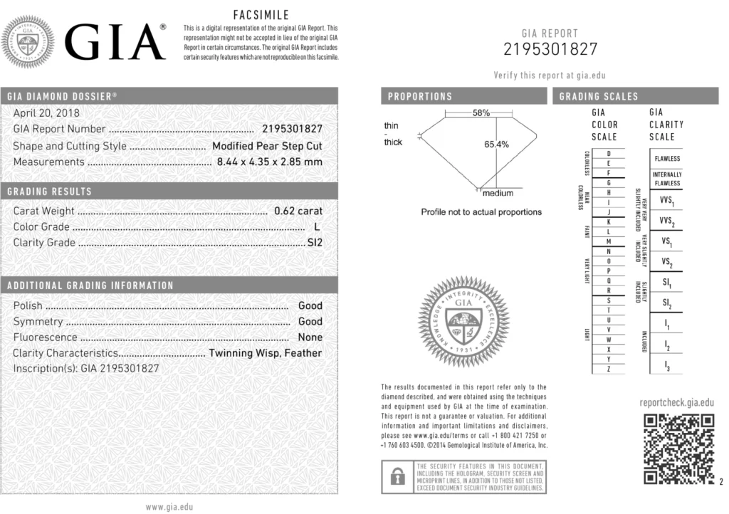 0.62 ct L/SI2 pear diamond GIA 2195301827