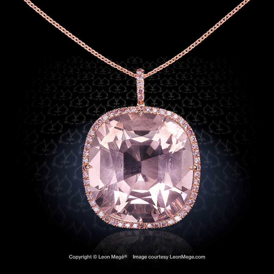 Antique Cushion Morganite Pendant p8554 - Leon Megé | The Art of Platinum®