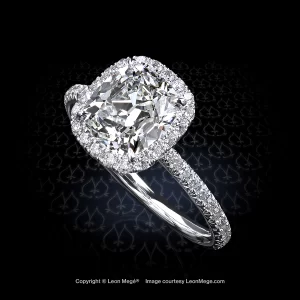 Leon Megé 811™ halo engagement ring with a True Antique™ cushion diamond in micro pave r6832