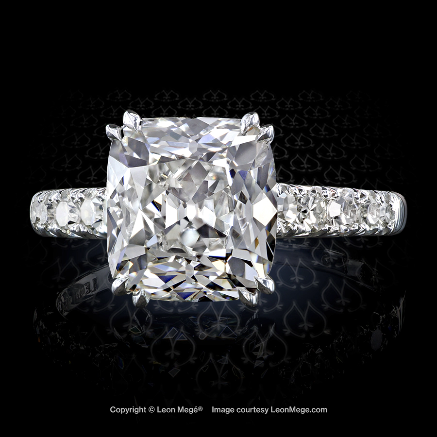 Leon Megé elegant 401™ solitaire ring with True Antique™ cushion and single cut diamonds r7475