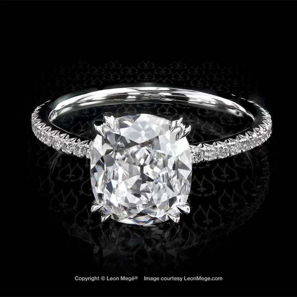 Leon Megé 401™ micro pave solitaire with a True Antique™ cushion diamond on uniform shank r7833