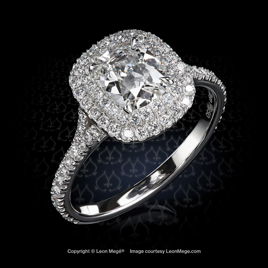 Leon Megé double halo engagement ring with a True Antique™ cushion diamond r8565