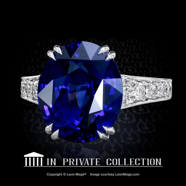 Leon Megé bespoke Haute Couture right-hand ring with a natural oval unheated sapphire r7444