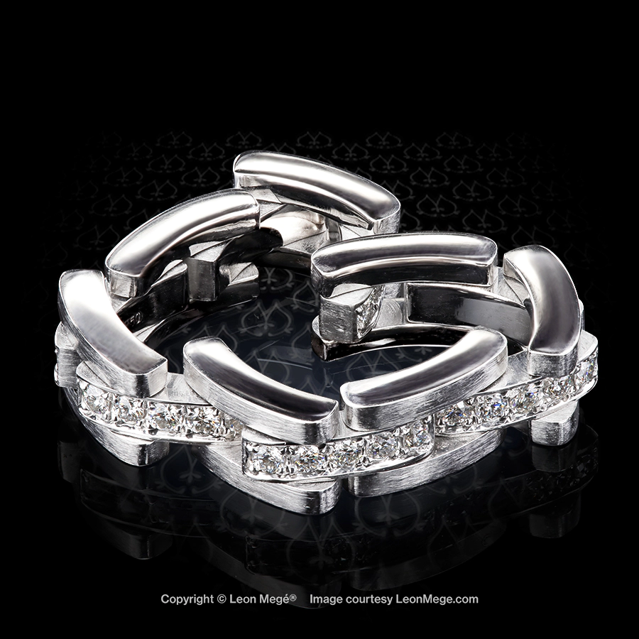 Leon Megé articulated platinum wedding band with natural diamond bright-cut pave r5182