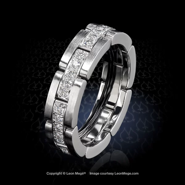 Leon Megé articulated platinum wedding band with natural diamond bright-cut pave r5182