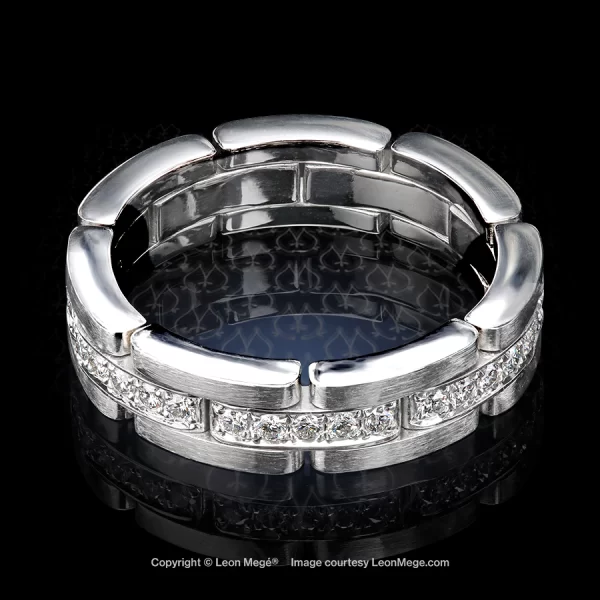 Leon Megé articulated platinum wedding band with natural diamond bright-cut pave r5182