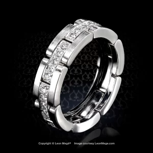 Leon Megé articulated platinum wedding band with natural diamond bright-cut pave r5182