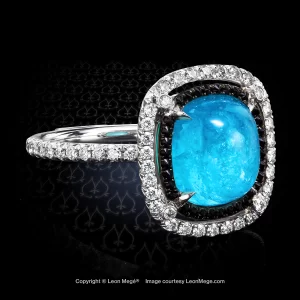 Leon Megé Galaxy™ ring with a Brazilian Paraiba in a double halo of white and black diamonds r5798