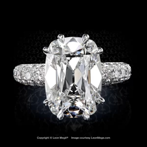 Leon Megé 403™ bespoke engagement ring with an elongated True Antique™ cushion diamond r8618