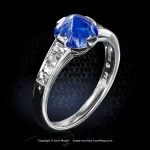 Leon Megé platinum right-hand ring with a natural sugarloaf cabochon Kashmir sapphire and channel-set French cut diamonds.