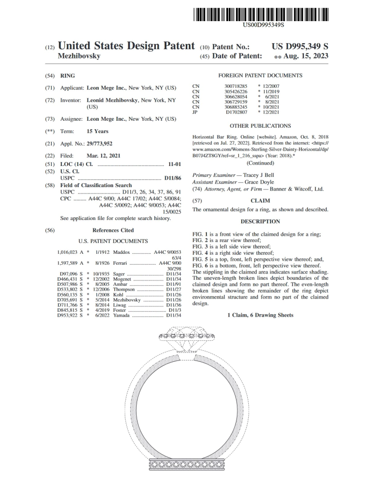 Flamingo ring design patent Leon Mege