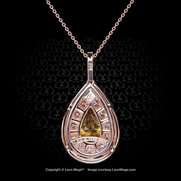 Leon Mege pendant with a rare certified fancy-color Calvados pear-shaped diamond round diamonds and single-cut natural pink diamonds p7809