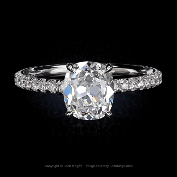 Leon Megé bespoke 411™ micro pave solitaire with a True Antique™ cushion diamond r8623