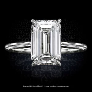 Leon Mege "Princessa" bespoke cathedral engagement solitaire with natural emerald-cut diamond r8698