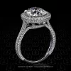 Leon Megé 623™ bespoke hand-forged platinum halo ring with bright-cut diamond pave and milgrain edge and Old European cut diamond r884