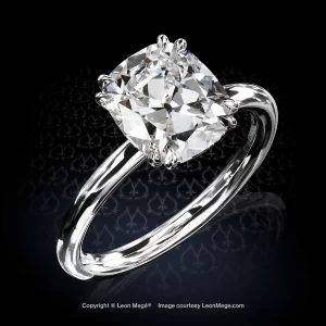 Leon Megé modern solitaire with an exclusive True Antique™ cushion diamond in double-claw prongs r8523