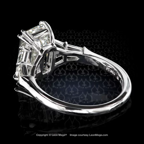 Leon Megé bespoke diamond five-stone ring with an emerald cut diamond and Balle Evassee trapezoids and bullets side stones r8676