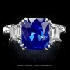 Leon Megé custom made bespoke three-stone ring with Kashmir sapphire and diamond trapezoids r8649