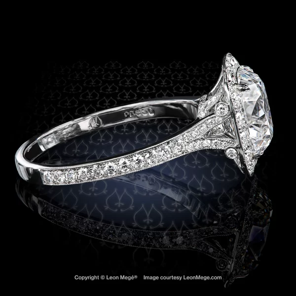 Leon Megé exclusive 611™ Cold Fusion™ platinum ring with True Antique™ cushion diamond r8708