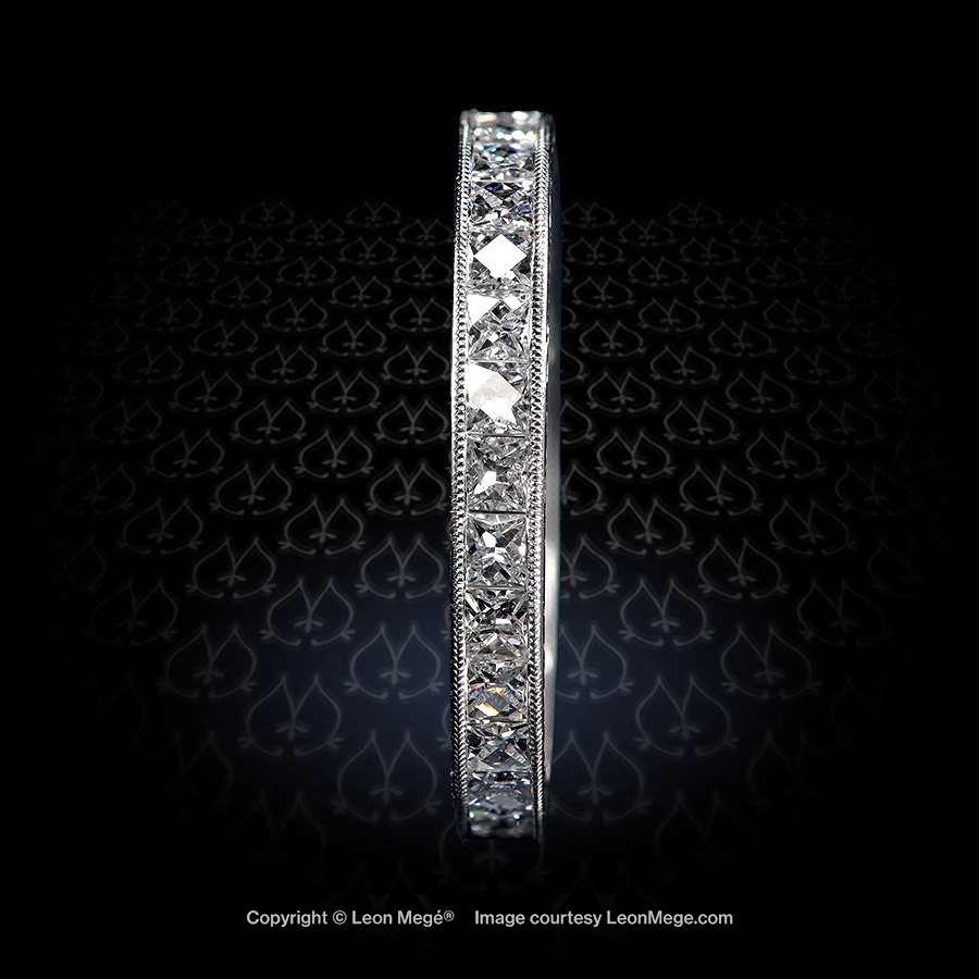 Leon Megé hand engraved channel-set eternity band with French-cut diamonds in platinum r8725