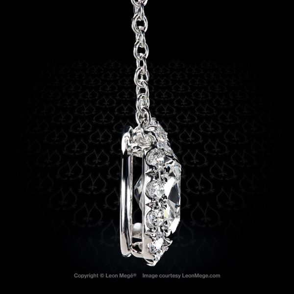 Leon Megé bespoke pendant with a True Antique™ cushion diamond in a halo of brilliant micro pave p8766