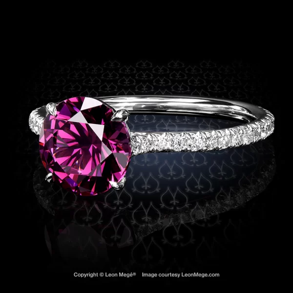 Leon Megé delicate right-hand ring with a natural purple garnet with brilliant micro pave on a cathedral shank p8766