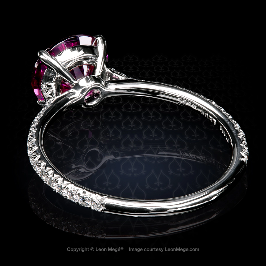 Leon Megé delicate right-hand ring with a natural purple garnet with brilliant micro pave on a cathedral shank p8766