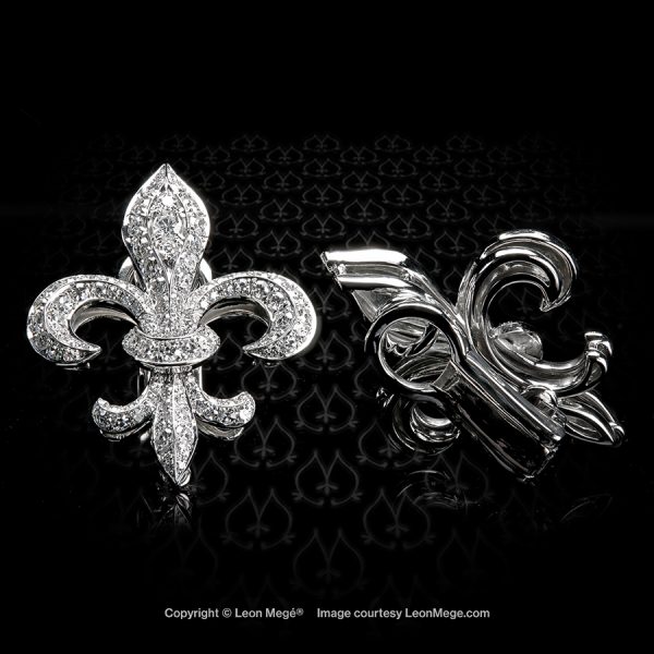 Leon Mege Fleur de lis fashion clips precision forged in platinum and set with single cut diamonds e5327