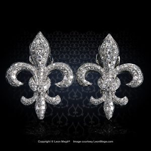 Leon Mege Fleur de lis fashion clips precision forged in platinum and set with single cut diamonds e5327