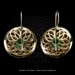 Leon Mege hand-pierced Art Deco style puffed earring drops with Colombian emeralds and natural diamonds in antiqued silver e8796
