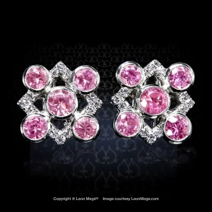 Leon Mege" Tourbillon" pink sapphire and micro pave diamond studs precision-forged in platinum e8265