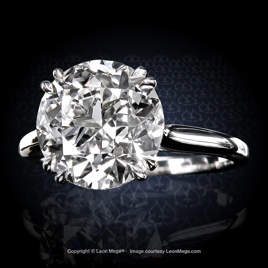 Leon Mege bespoke cathedral diamond engagement solitaire with an Old European cut diamond in double claw prongs r8895